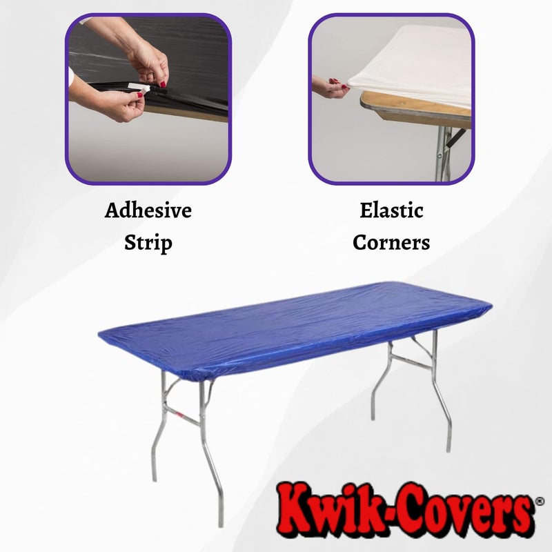 Kwik-Covers 30" x 72" (6 Feet) Royal Blue Rectangular Fitted Plastic Table Covers - 10 Pack - Image 3
